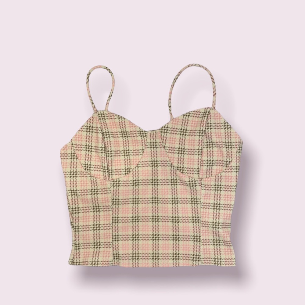 TIMING | Pink Plaid Y2K Strappy CropTop | Size: S